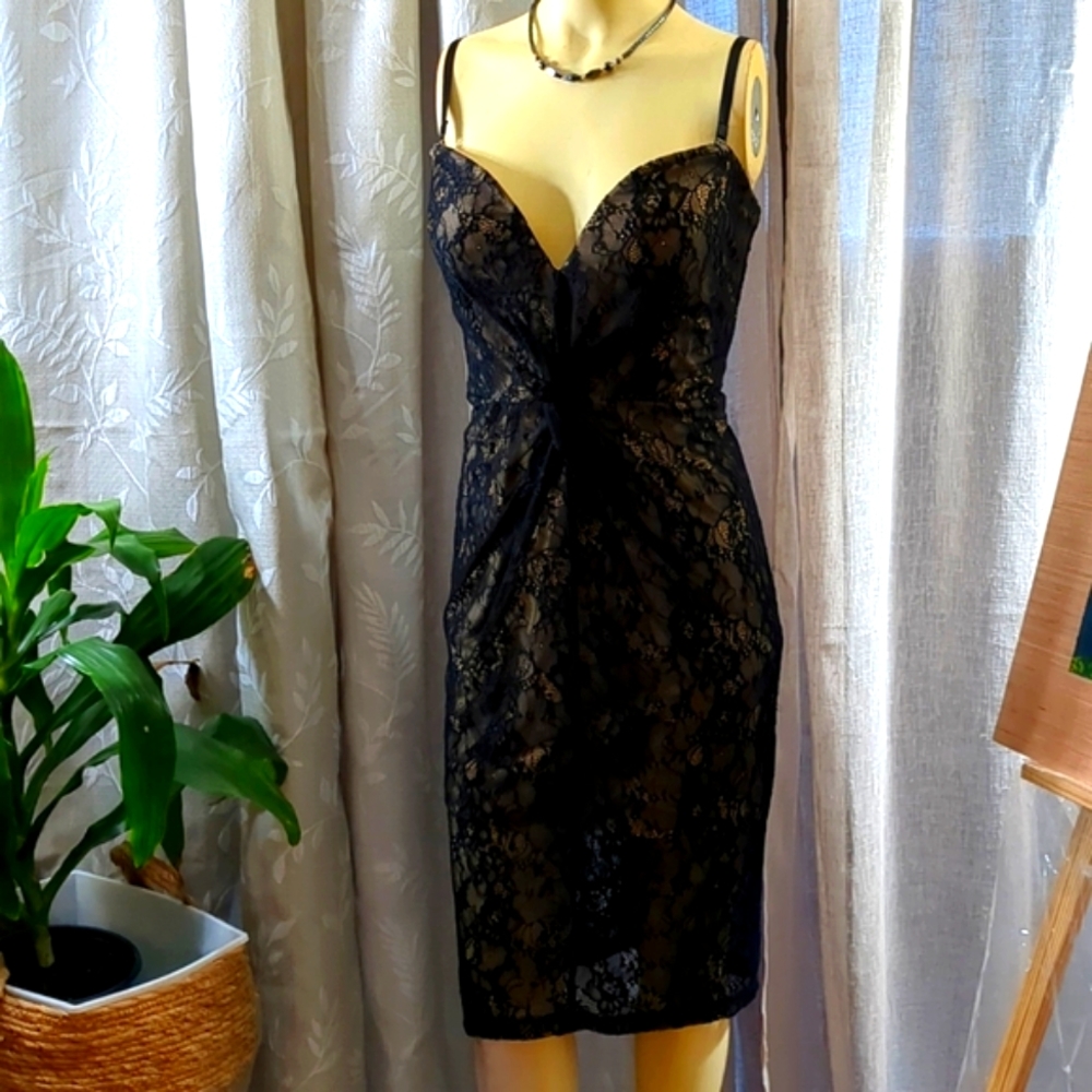 Bebe Black Lace Cocktail Dress - Picture 1 of 10